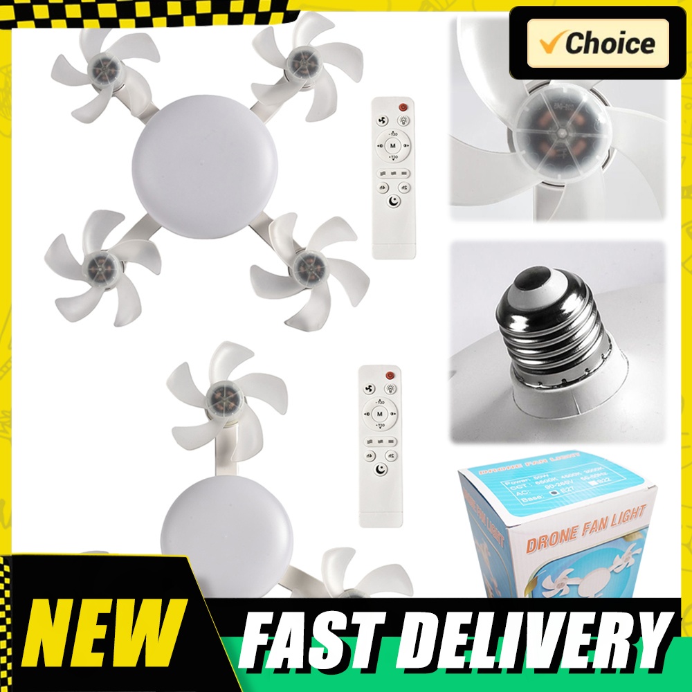 Drone Led Light - พัดลมเพดานแบบสกรู E26/E27 พร้อมไฟ LED แบบแขวน ควบคุมด้วยรีโมทหรี่แสงได้